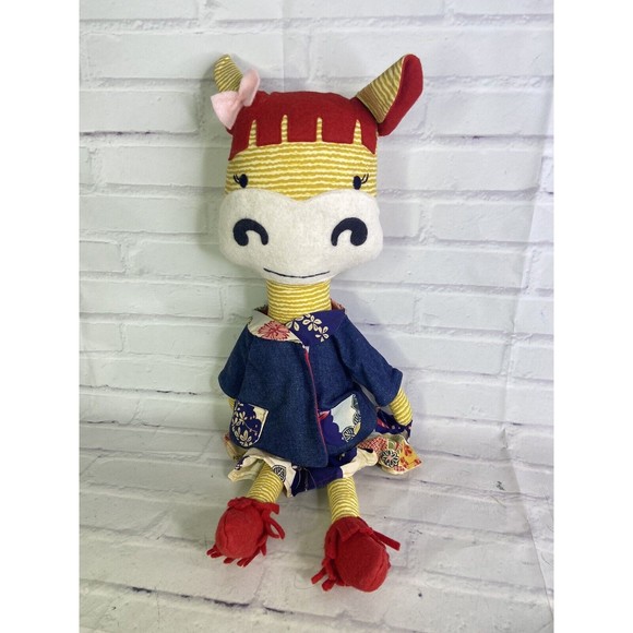 Handmade Boutique Giraffe Girl Plush Doll Stuffed Animal Toy With Outfit Jacket